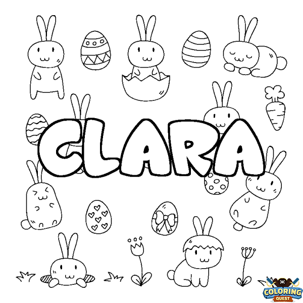 Coloring page first name CLARA - Easter background