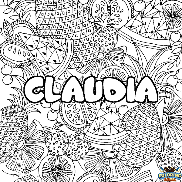 Coloring page first name CLAUDIA - Fruits mandala background