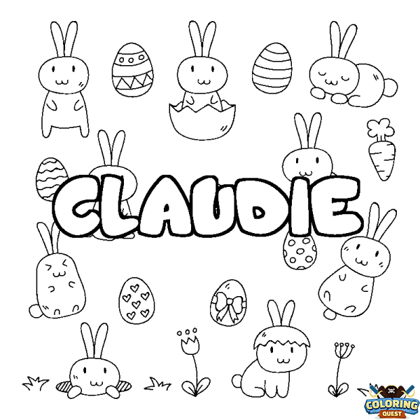 Coloring page first name CLAUDIE - Easter background