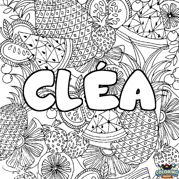 Coloring page first name CL&Eacute;A - Fruits mandala background