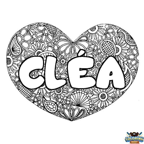 Coloring page first name CL&Eacute;A - Heart mandala background