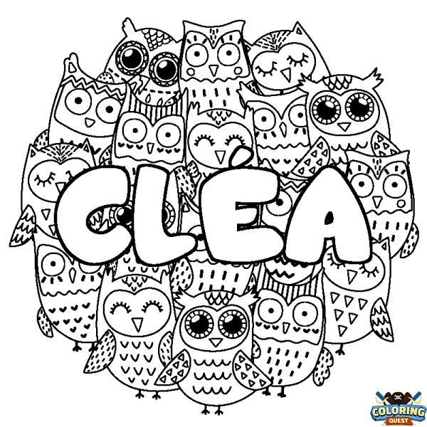 Coloring page first name CL&Eacute;A - Owls background