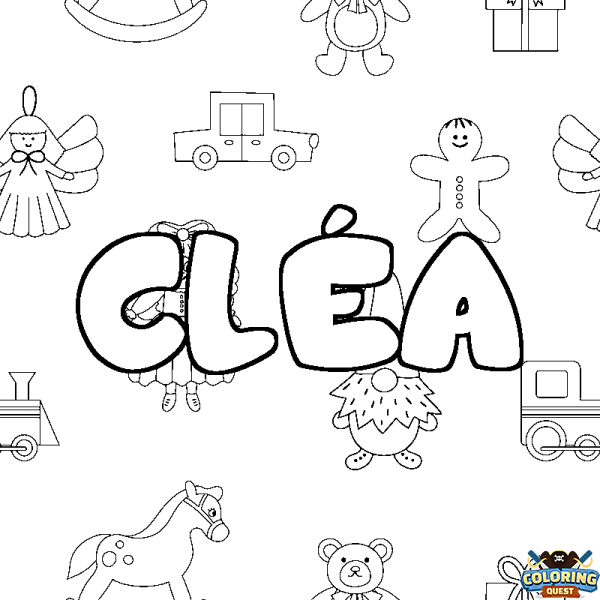 Coloring page first name CL&Eacute;A - Toys background