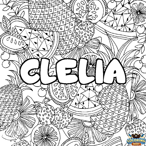 Coloring page first name CLELIA - Fruits mandala background