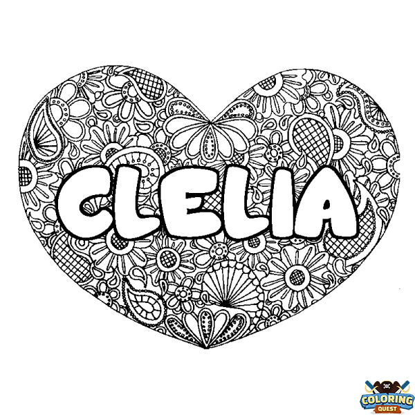 Coloring page first name CLELIA - Heart mandala background