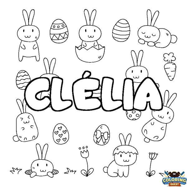 Coloring page first name CL&Eacute;LIA - Easter background