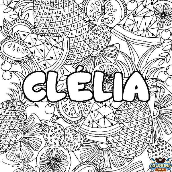 Coloring page first name CL&Eacute;LIA - Fruits mandala background