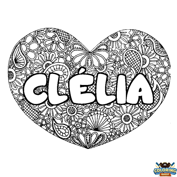 Coloring page first name CL&Eacute;LIA - Heart mandala background