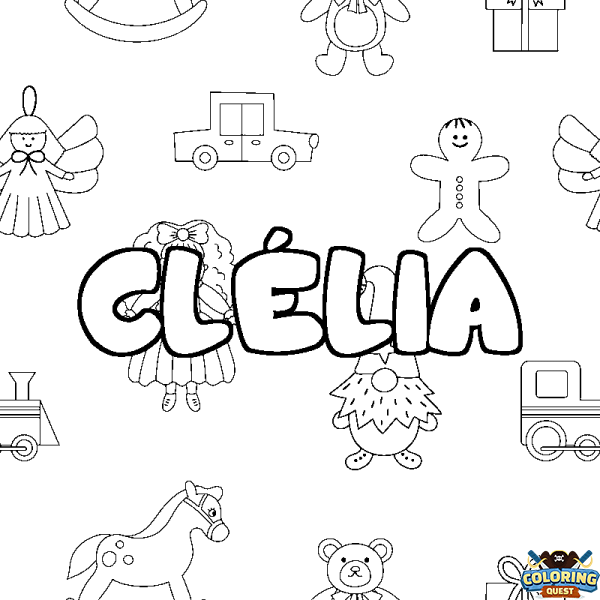 Coloring page first name CL&Eacute;LIA - Toys background