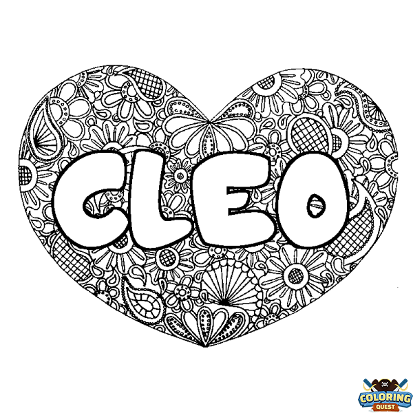 Coloring page first name CLEO - Heart mandala background