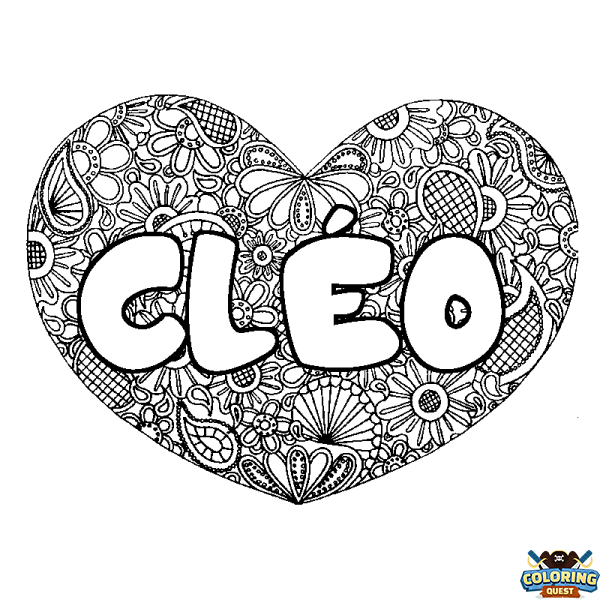 Coloring page first name CL&Eacute;O - Heart mandala background