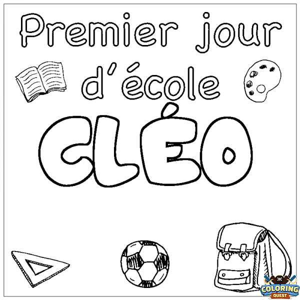 Coloring page first name CL&Eacute;O - School First day background