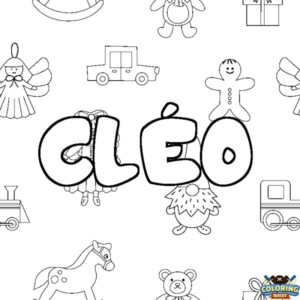 Coloring page first name CL&Eacute;O - Toys background