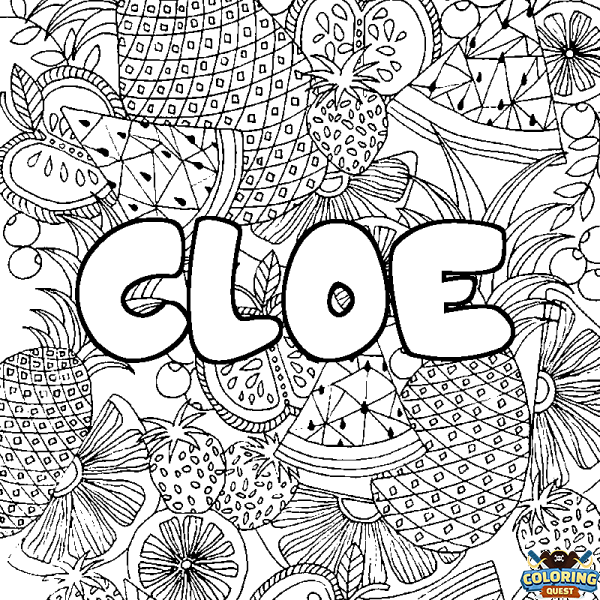 Coloring page first name CLOE - Fruits mandala background