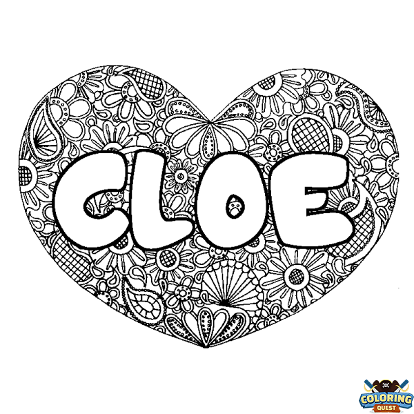 Coloring page first name CLOE - Heart mandala background