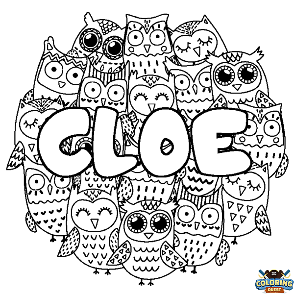 Coloring page first name CLOE - Owls background