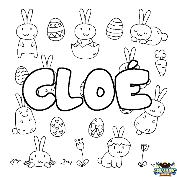 Coloring page first name CLO&Eacute; - Easter background