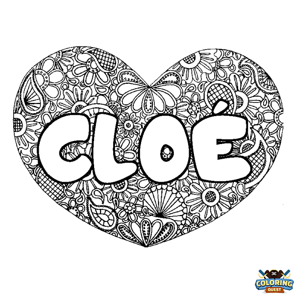 Coloring page first name CLO&Eacute; - Heart mandala background