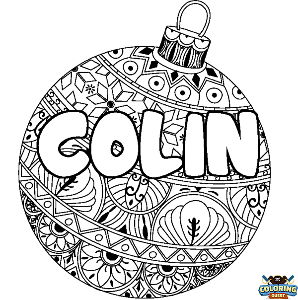 Coloring page first name COLIN - Christmas tree bulb background