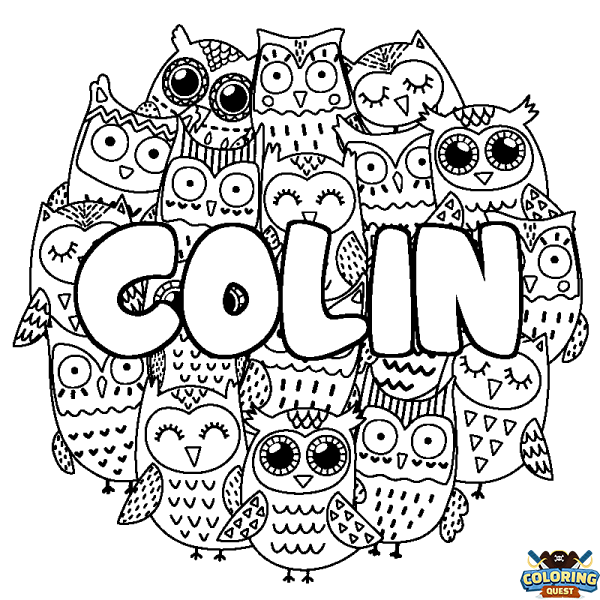 Coloring page first name COLIN - Owls background