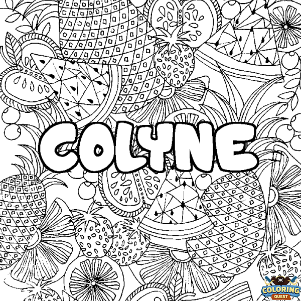 Coloring page first name COLYNE - Fruits mandala background