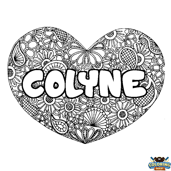 Coloring page first name COLYNE - Heart mandala background