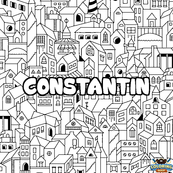 Coloring page first name CONSTANTIN - City background