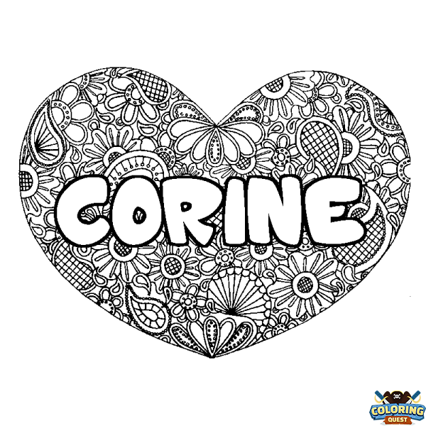 Coloring page first name CORINE - Heart mandala background