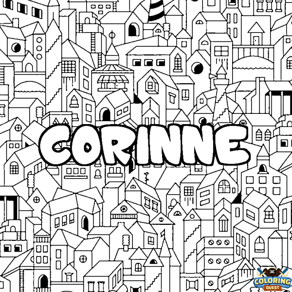 Coloring page first name CORINNE - City background