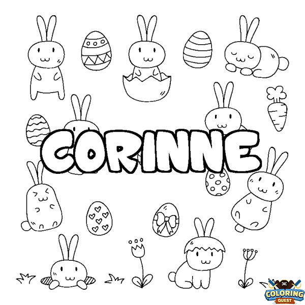 Coloring page first name CORINNE - Easter background