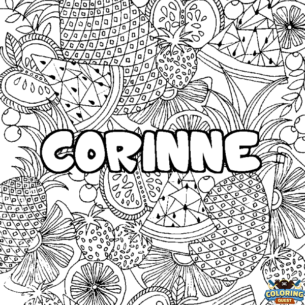 Coloring page first name CORINNE - Fruits mandala background