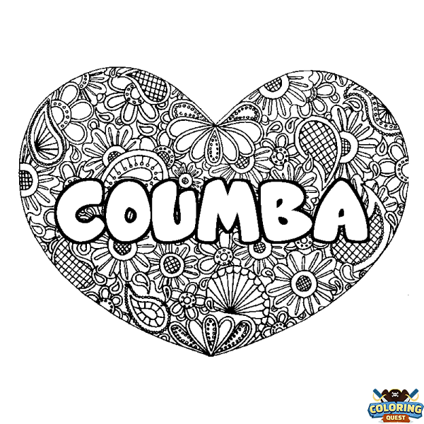 Coloring page first name COUMBA - Heart mandala background