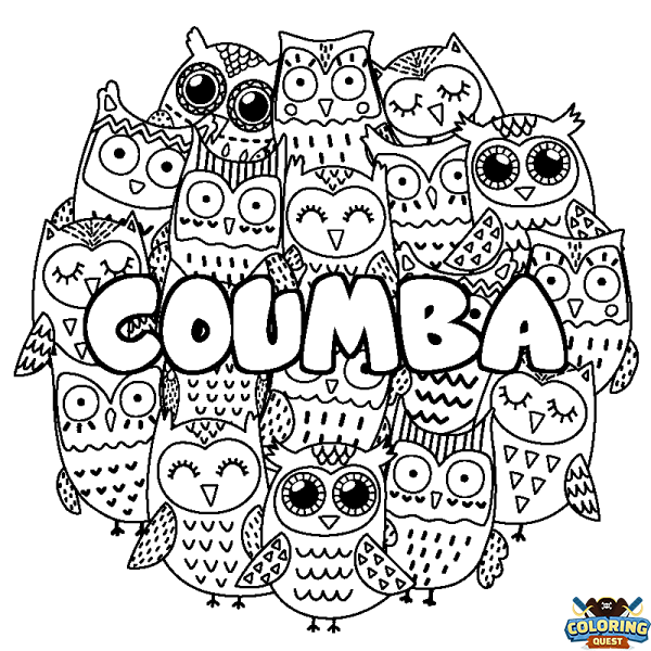 Coloring page first name COUMBA - Owls background