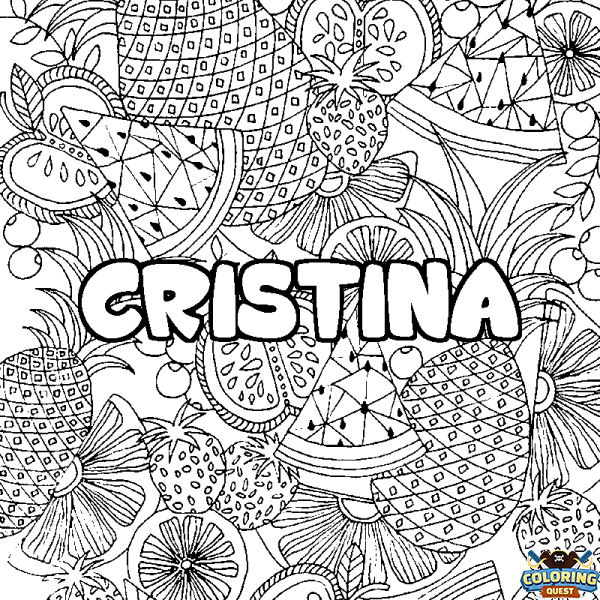 Coloring page first name CRISTINA - Fruits mandala background