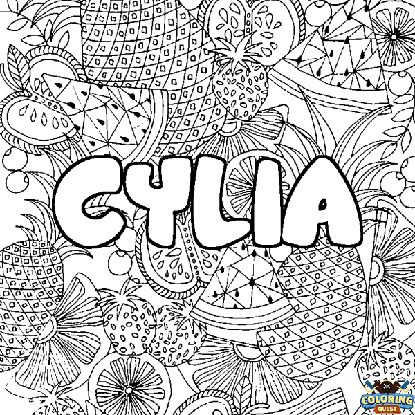 Coloring page first name CYLIA - Fruits mandala background