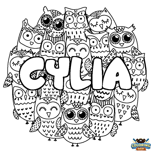 Coloring page first name CYLIA - Owls background