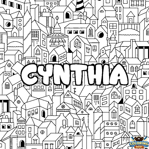 Coloring page first name CYNTHIA - City background