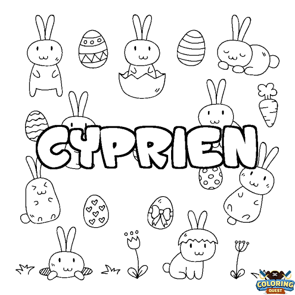 Coloring page first name CYPRIEN - Easter background