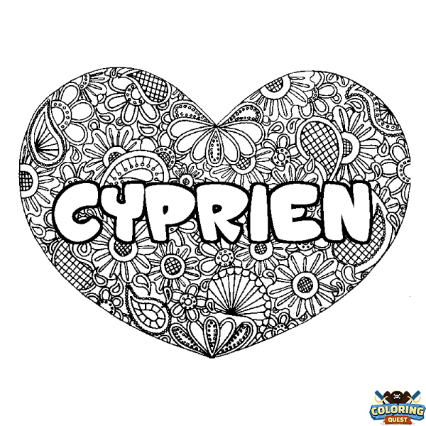 Coloring page first name CYPRIEN - Heart mandala background