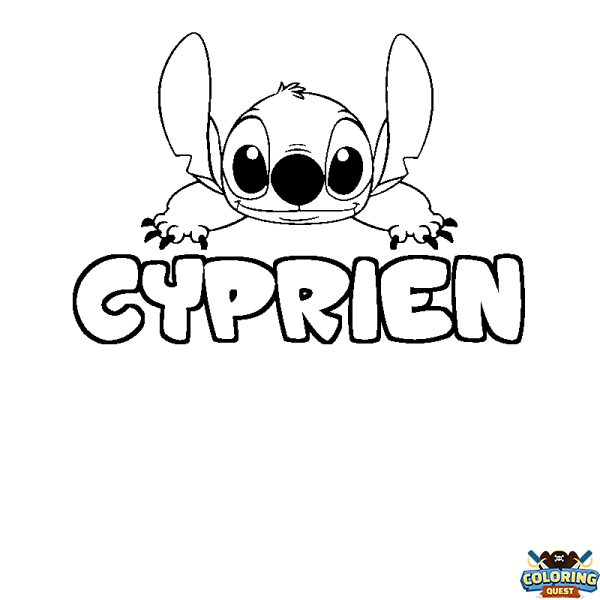 Coloring page first name CYPRIEN - Stitch background