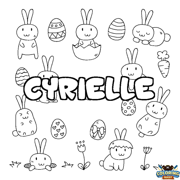 Coloring page first name CYRIELLE - Easter background