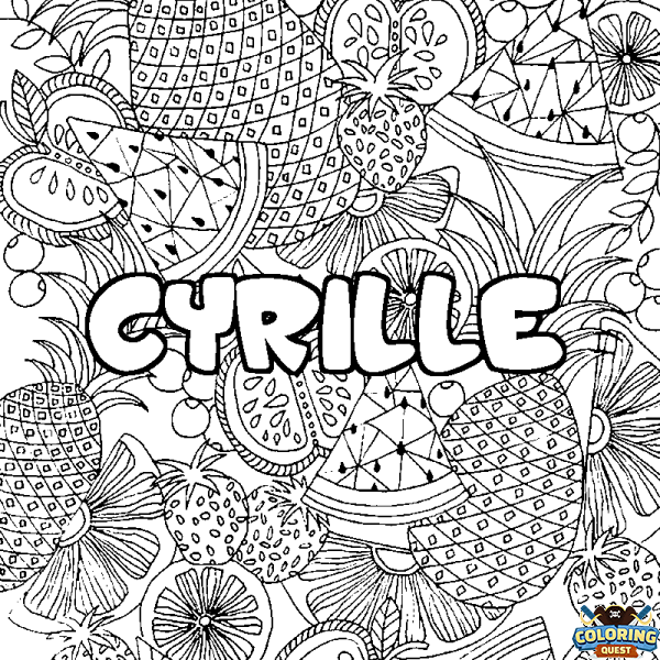 Coloring page first name CYRILLE - Fruits mandala background