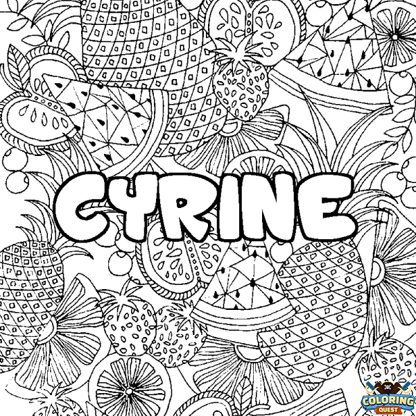 Coloring page first name CYRINE - Fruits mandala background