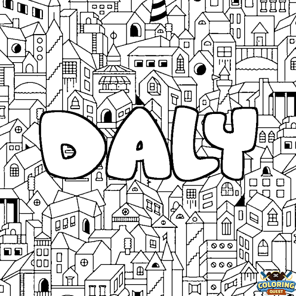 Coloring page first name DALY - City background