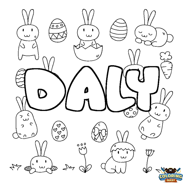 Coloring page first name DALY - Easter background