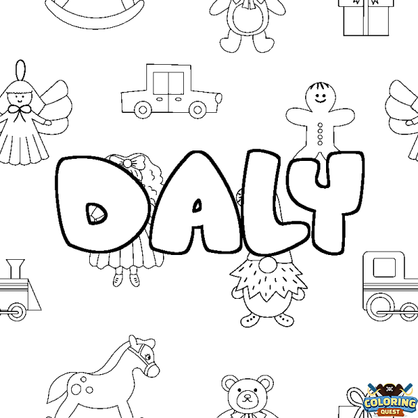 Coloring page first name DALY - Toys background