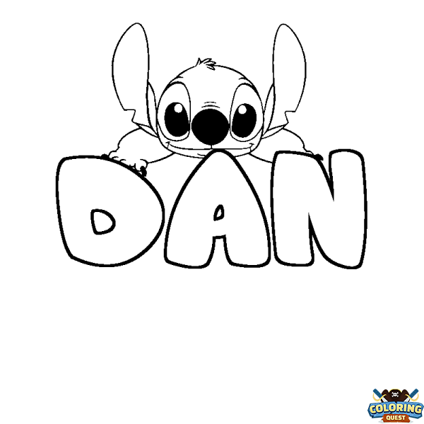 Coloring page first name DAN - Stitch background