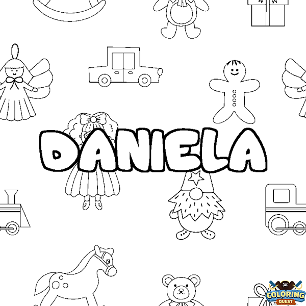 Coloring page first name DANIELA - Toys background