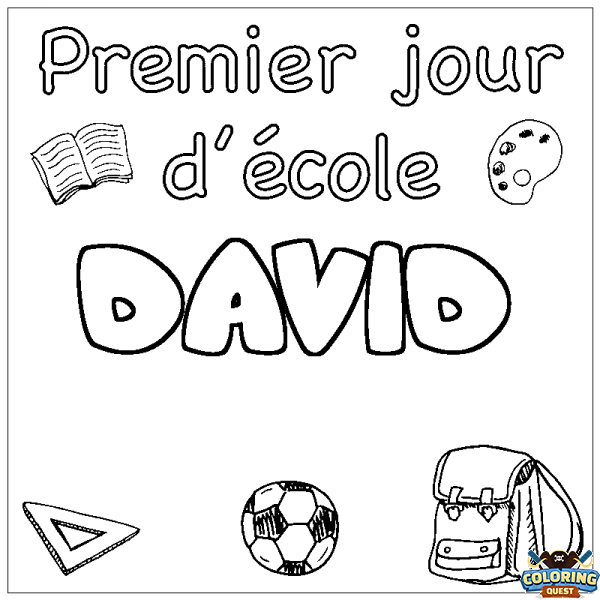 Coloring page first name DAVID - School First day background