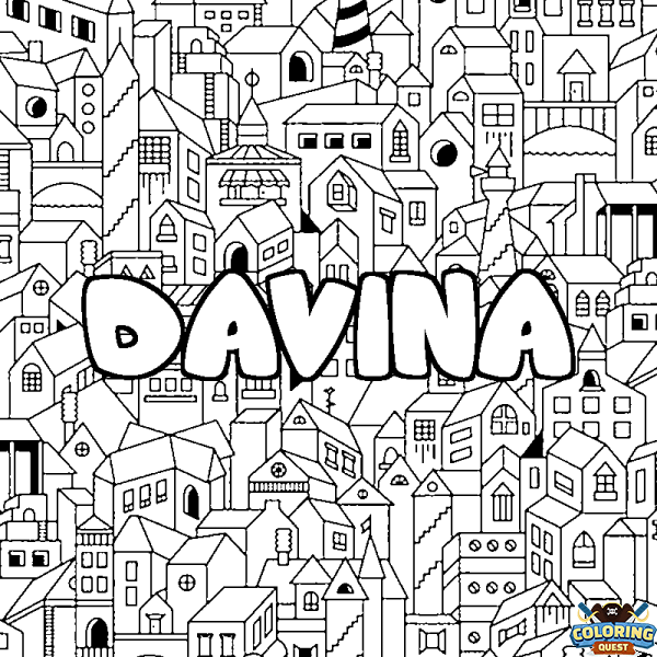 Coloring page first name DAVINA - City background